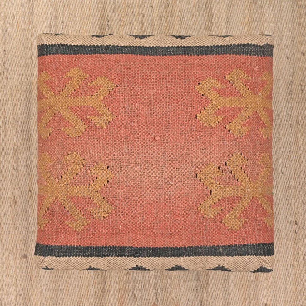 Orange square kilim ottoman stool