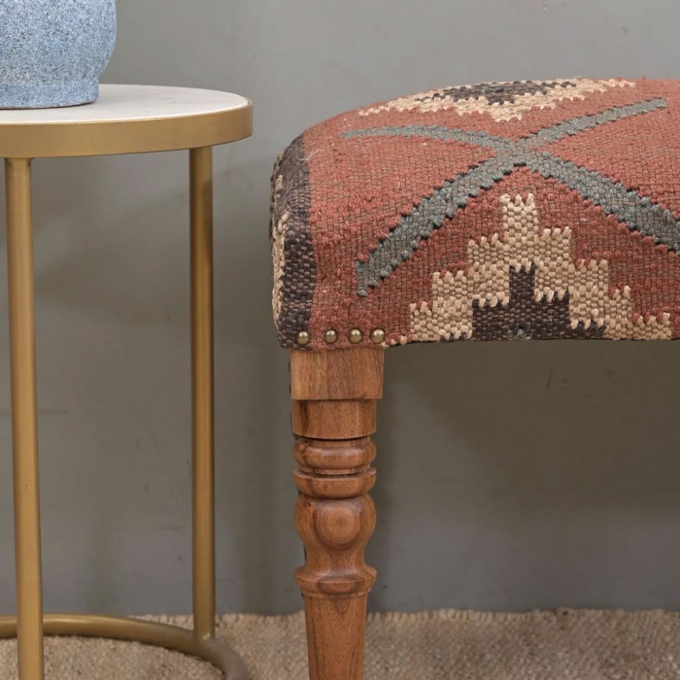 Oriental wool jute kilim ottoman bench