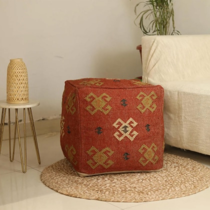 Red wool kilm pouf