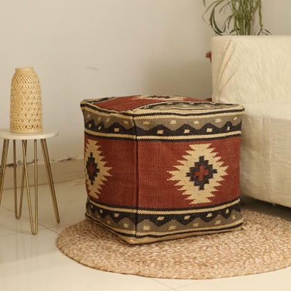 Rust Diamond Pattern Kilim Pouf