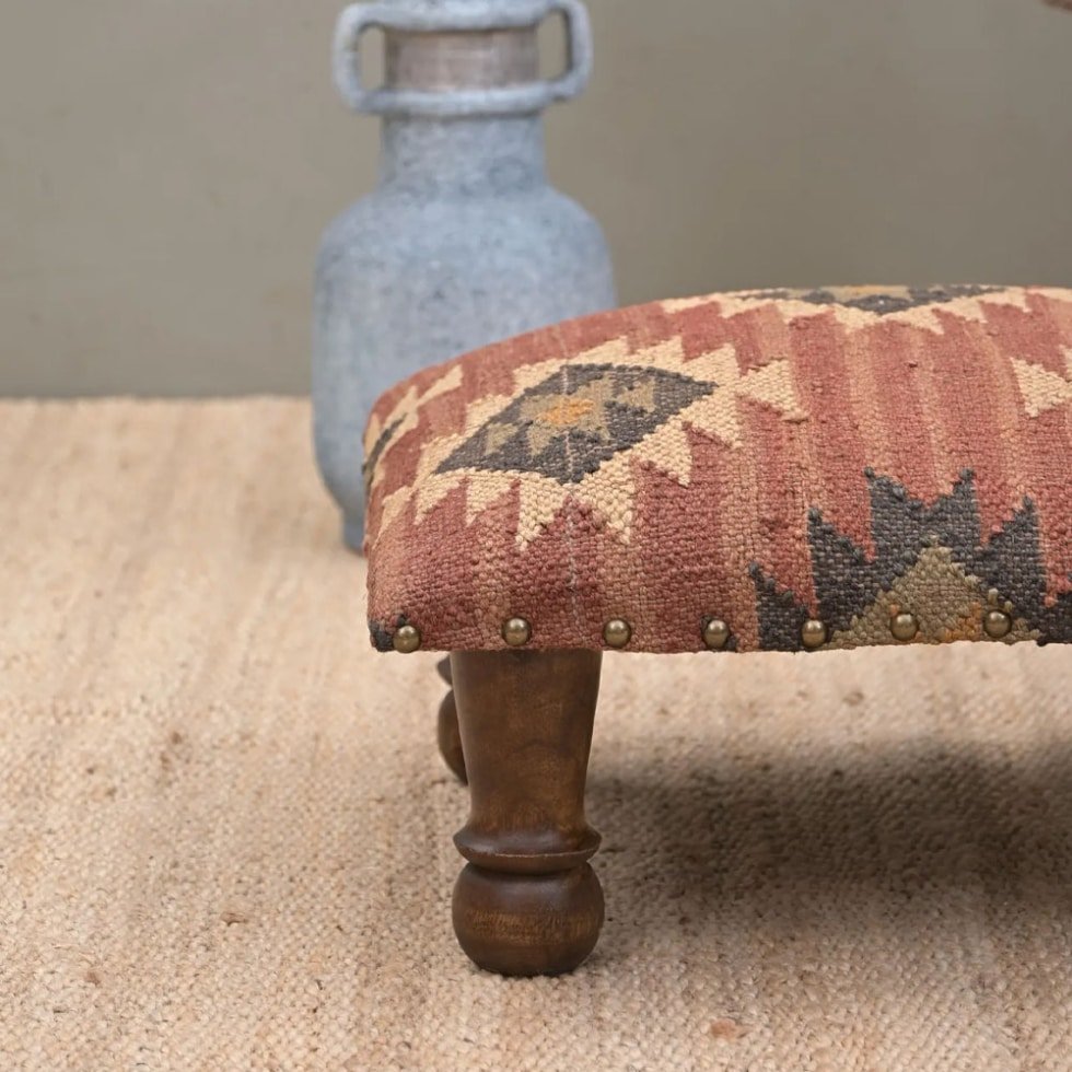 Small rust kilim footstool ottoman