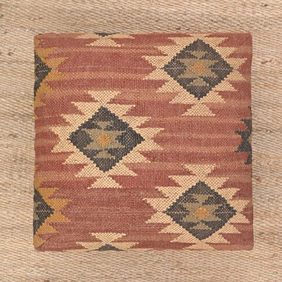 Small rust kilim footstool ottoman