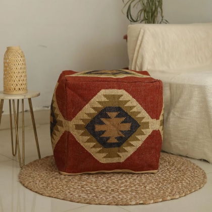 Tribal rust kilim pouf