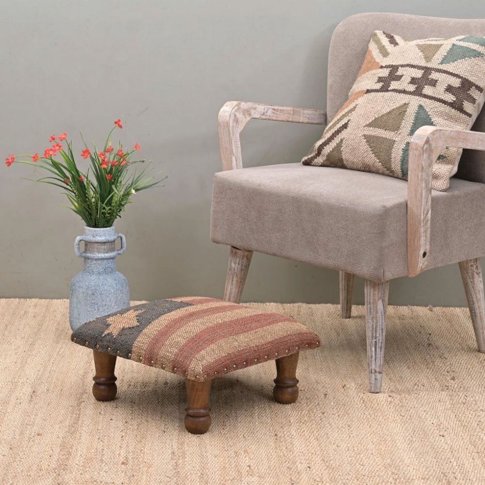 USA flag kilim footstool ottoman