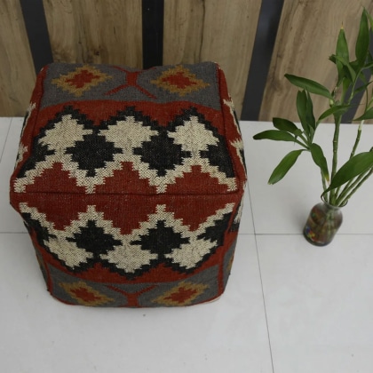 Vintage Kilim Pouf Cover Berber