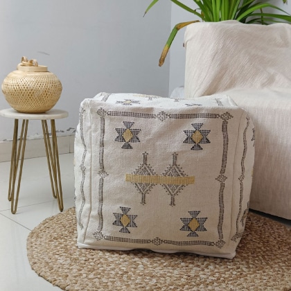 White Moroccan Kilim Pouf