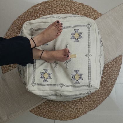 White Moroccan Kilim Pouf