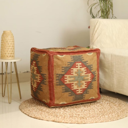 Yellow Diamond Pattern Kilim Pouf