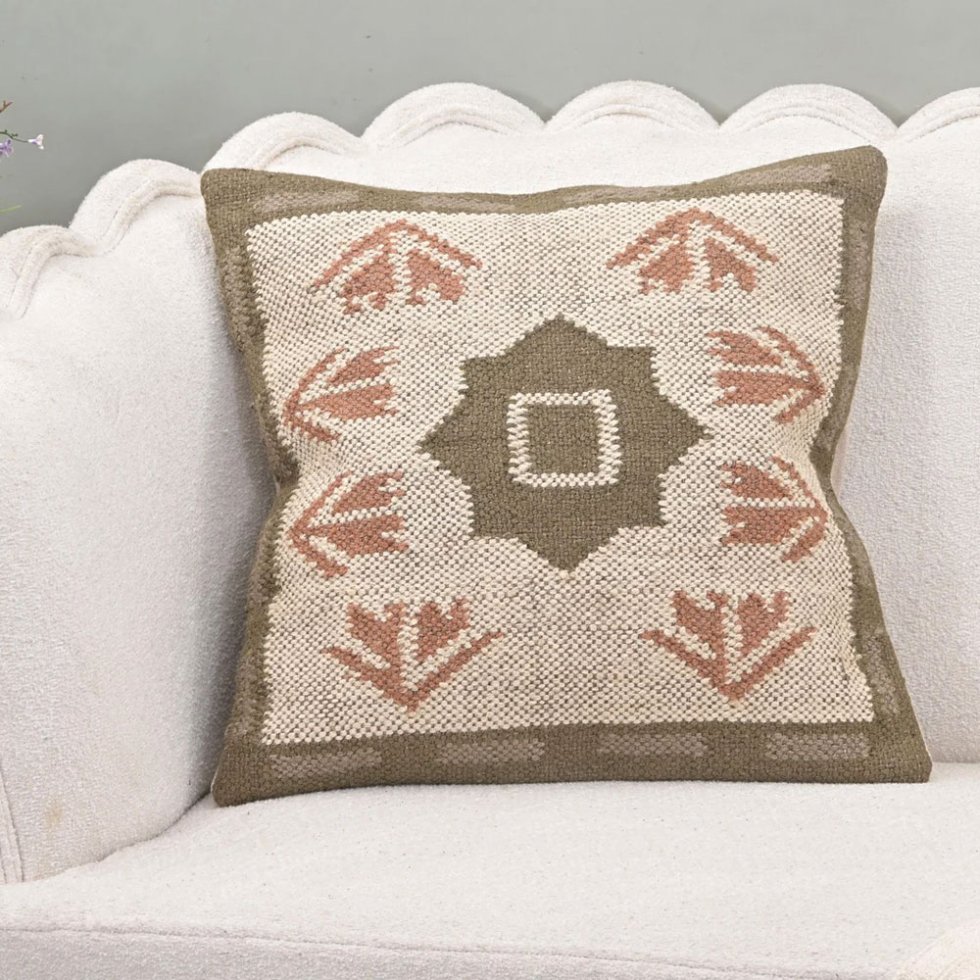 20x20 green and beige kilim pillow