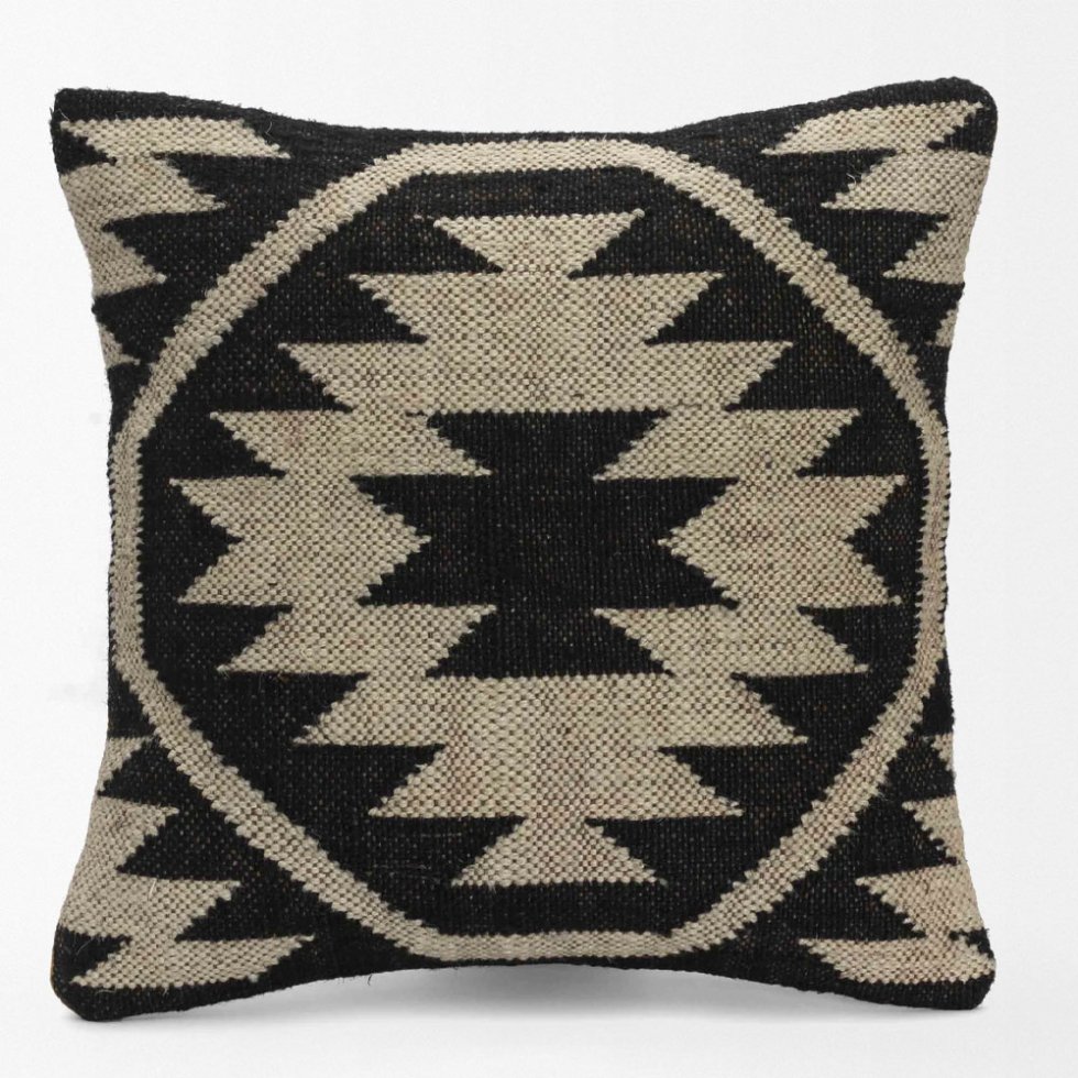 Black and white ornate kilim pillows