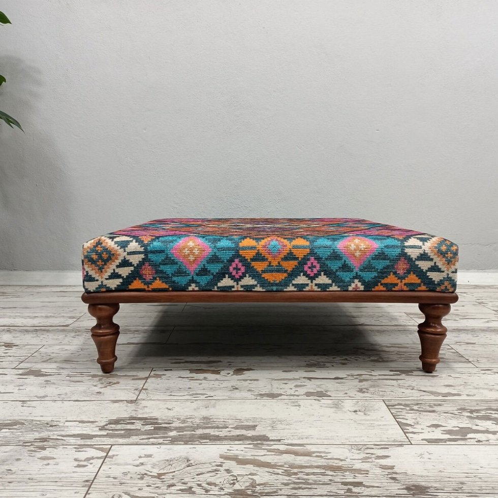 Diamond pattern Turkish kilim ottoman coffee table