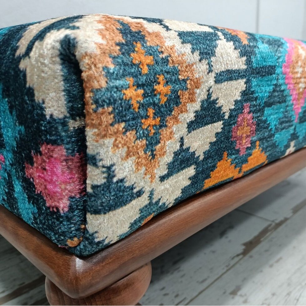 Diamond pattern Turkish kilim ottoman coffee table