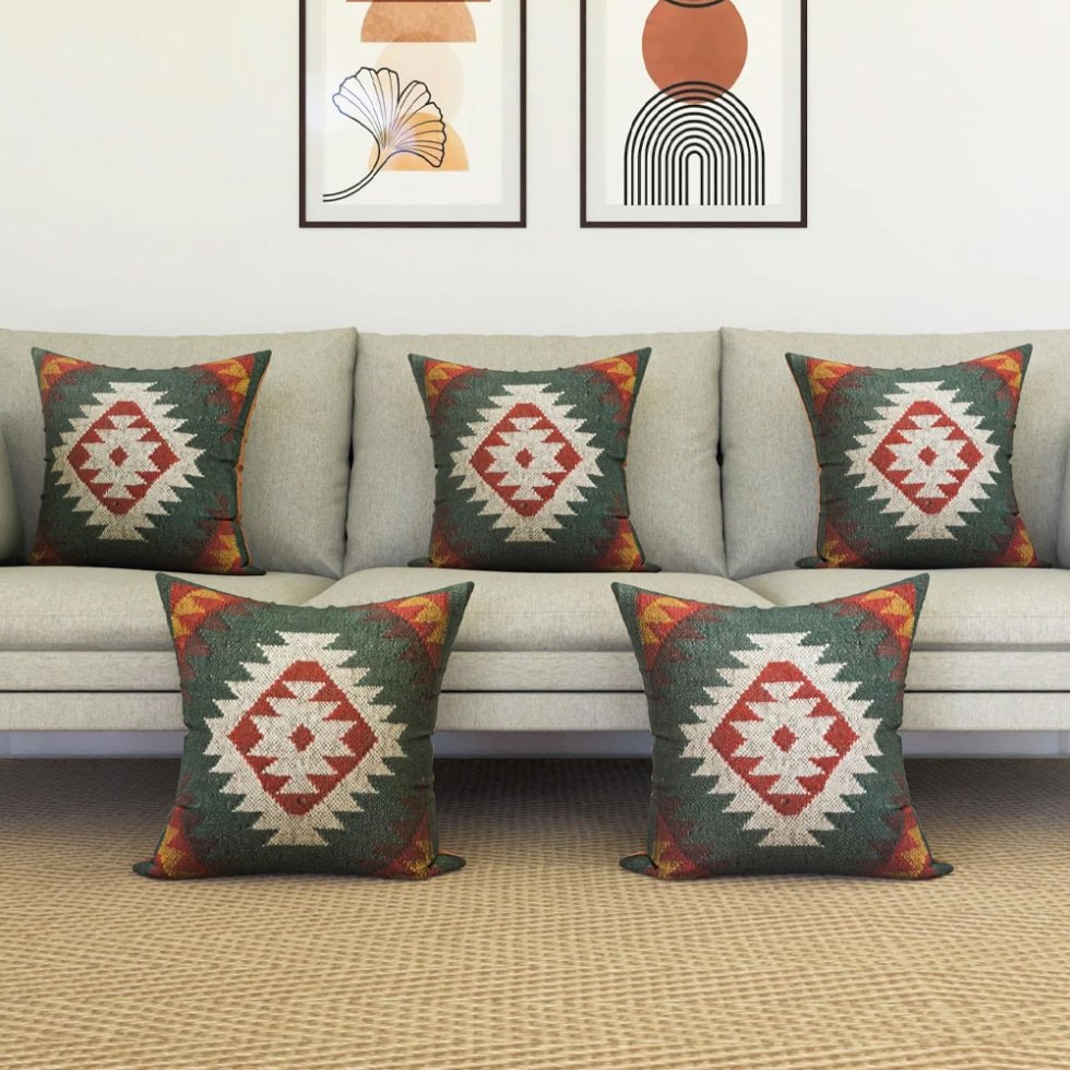 Green ornate kilim pillows