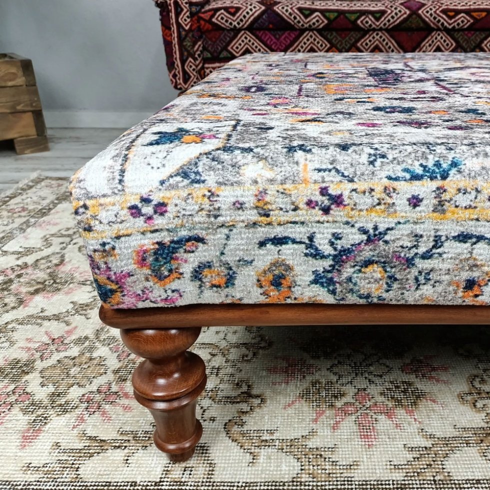 Grey Turkish kilim ottoman coffee table