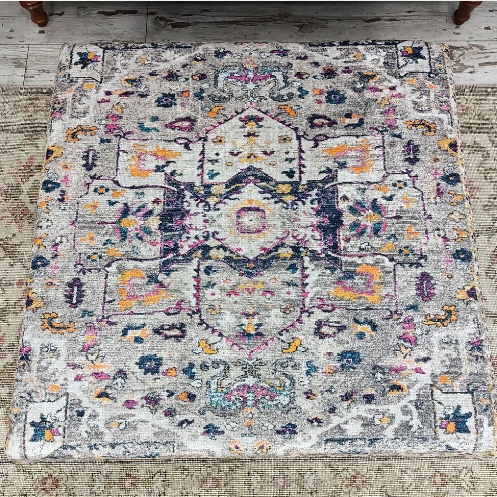 Grey Turkish kilim ottoman coffee table