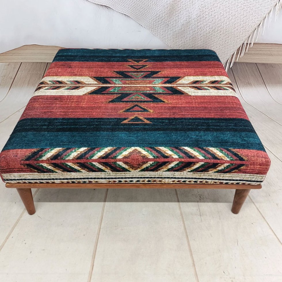 Printed Turkish kilim ottoman coffee table