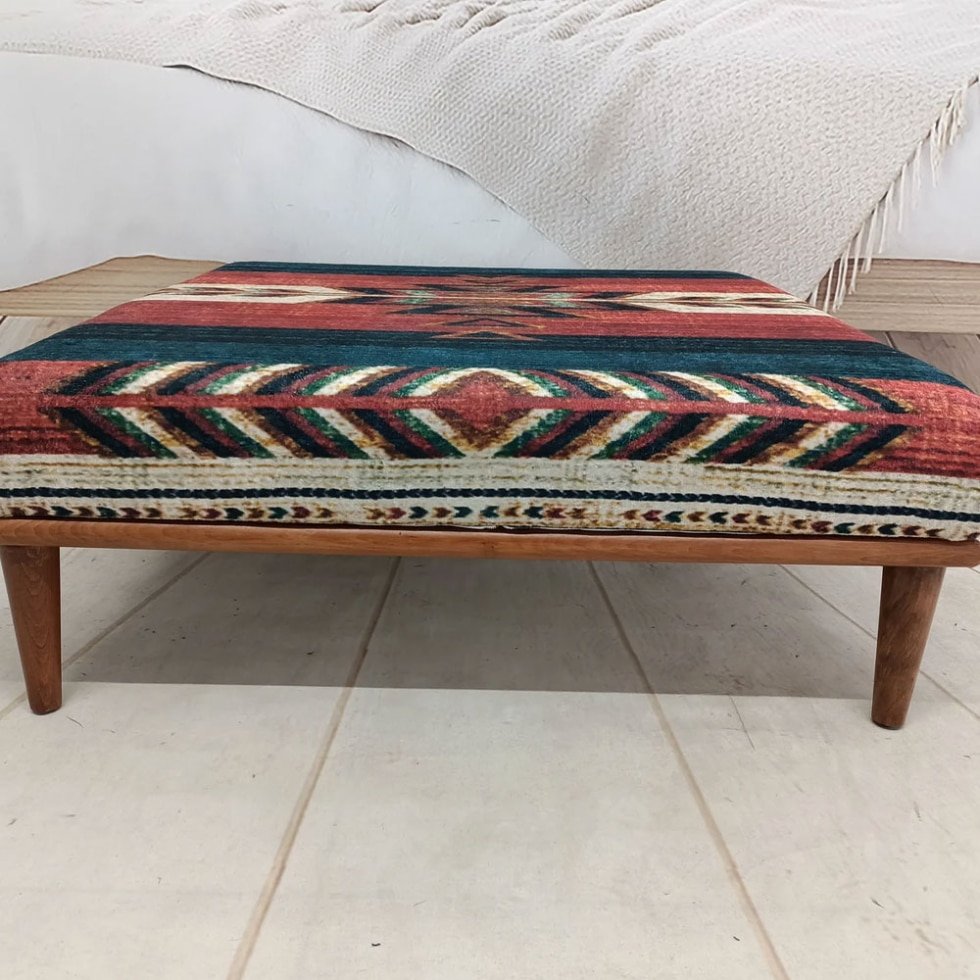 Printed Turkish kilim ottoman coffee table