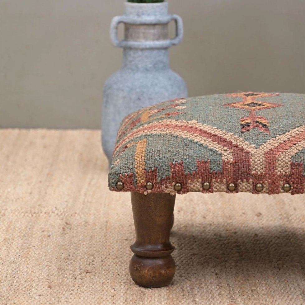 Small green kilim stool ottoman
