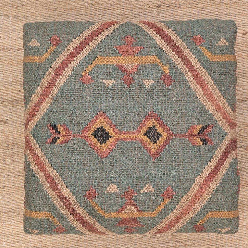 Small green kilim stool ottoman