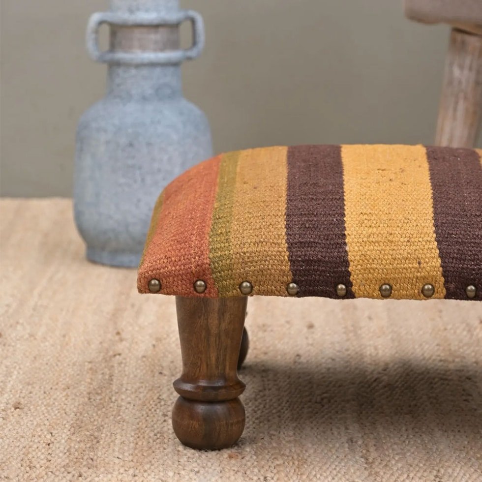 Small striped kilim footstool ottoman