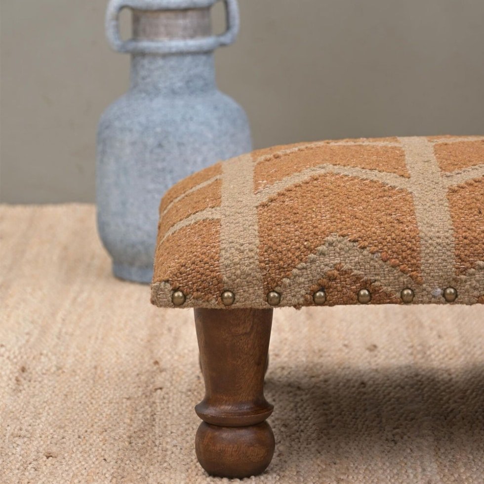 Small yellow kilim footstool ottoman
