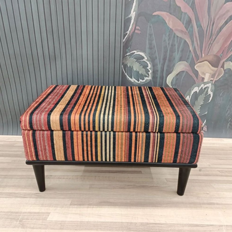 Striped Turkish kilim ottoman coffee table with storage