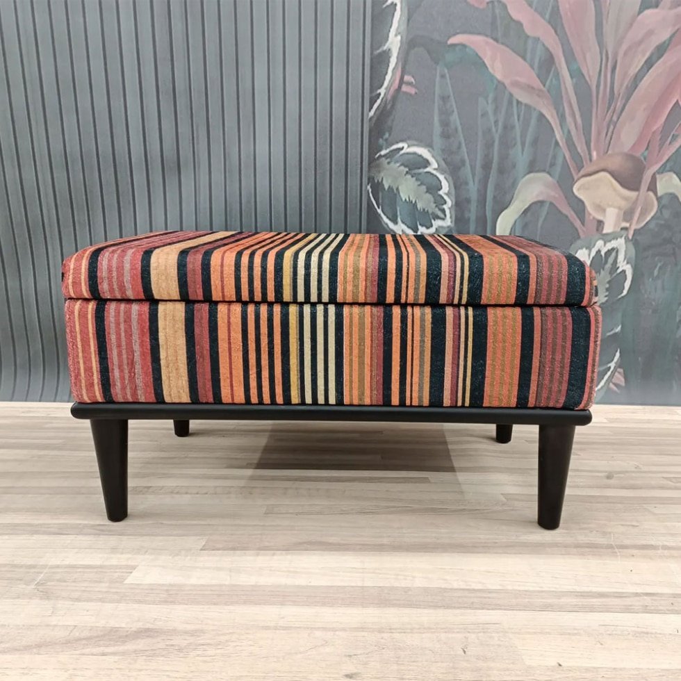 Striped Turkish kilim ottoman coffee table with storage