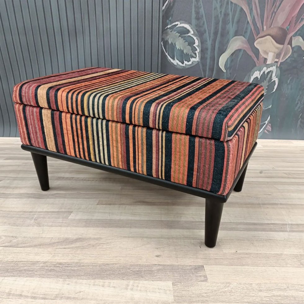 Striped Turkish kilim ottoman coffee table with storage