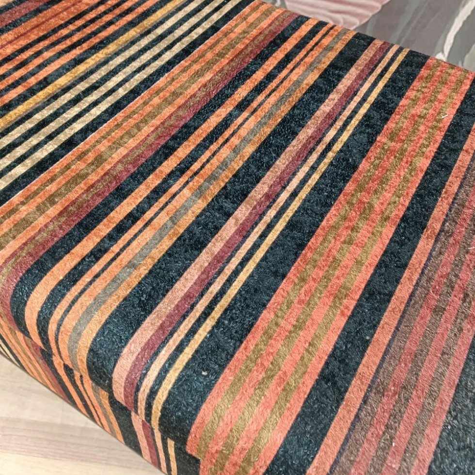 Striped Turkish kilim ottoman coffee table with storage