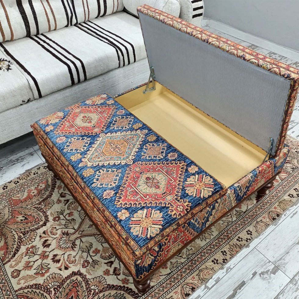 Turkish square kilim ottoman coffee table with storage