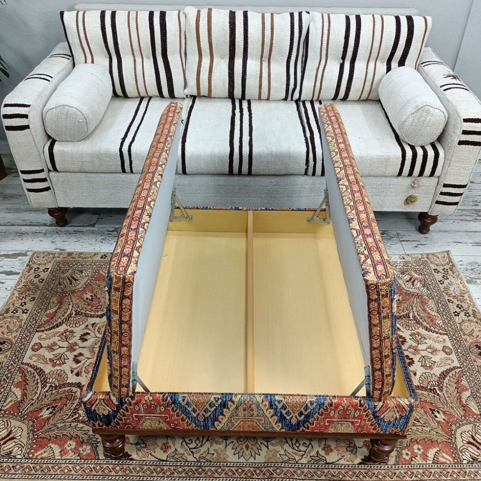 Turkish square kilim ottoman coffee table with storage