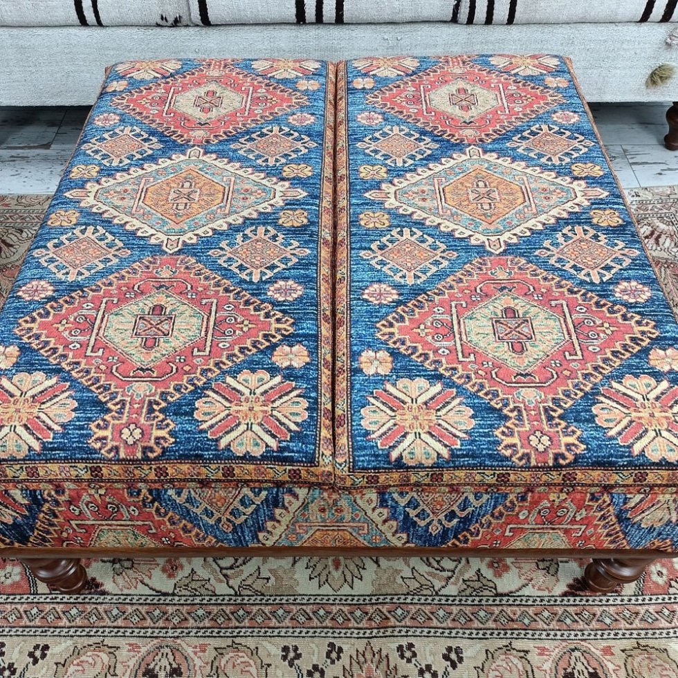 Turkish square kilim ottoman coffee table with storage