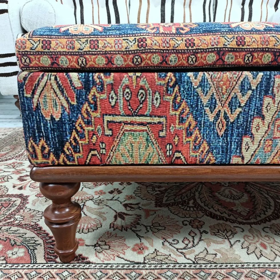 Turkish square kilim ottoman coffee table with storage