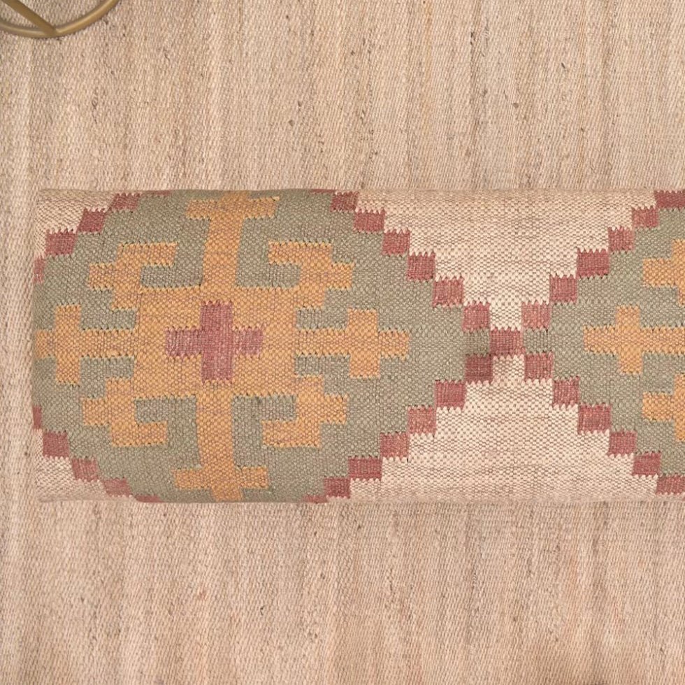 Upholstered wool jute kilim ottoman bench