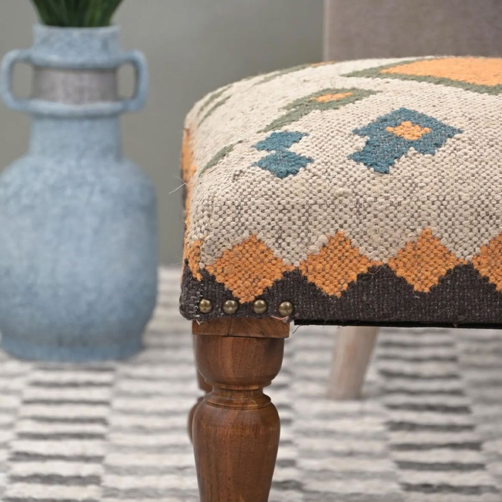 White square kilim stool ottoman